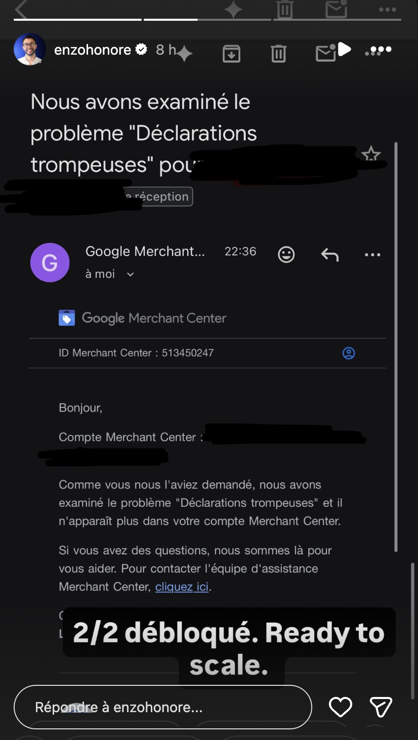 Instagram story - Misrepresentation issue resolved by Google, 2/2 unbanned